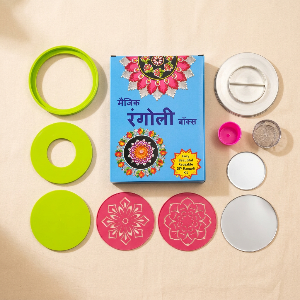 ऊपर से रंगोली किट की फोटो